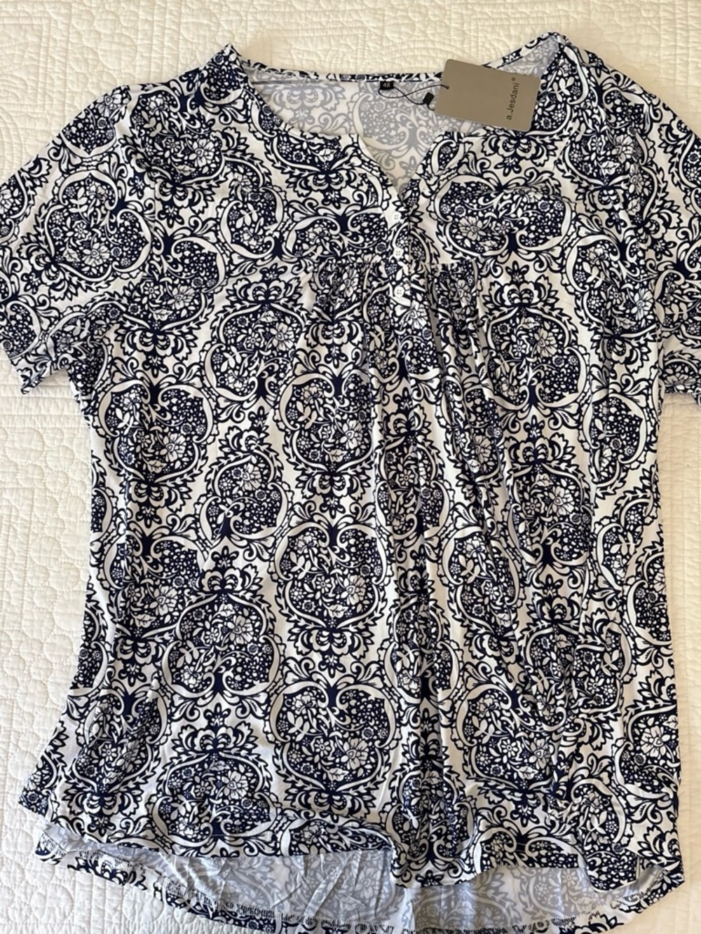 Navy Paisley Short-Sleeve V-Neck Tee